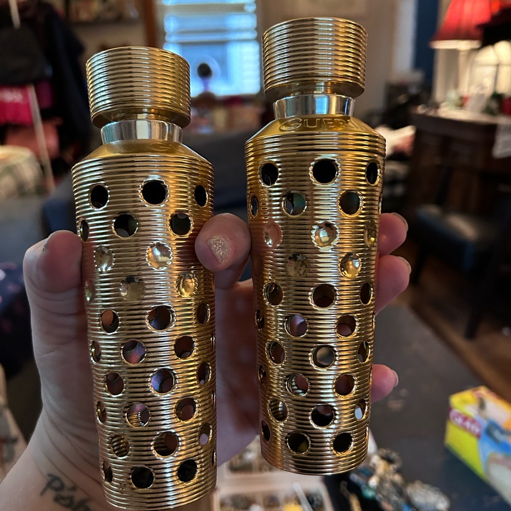 Vintage Shalimar by Guerlain brass bottle holders